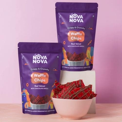 Nova Nova Waffle Chips - Classic, Double Chocolate & Red Velvet - Pack Of 3|100% Eggless|Freshly Baked,195 Gram