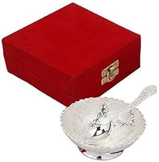 R Ayurveda Copper German Silver Single Bowl With Spoon Best For Wedding Return Gift. In Velvet Gift Box Bitrhday Gift Houewarming Baby Shower, 255 Ml