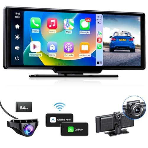 MC26 Wireless CarPlay, Android Auto with 4K/1080P Dash Cam Front and Rear, 9.3” Touchscreen Car Stereo with AirPlay, CarPlay Screen for Car, Loop Recording, Navigation, Free 64GB Card