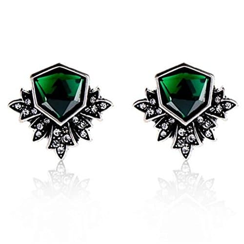 ManvikEmerald Green Gem Stone Silver Plated Austrian Crystals Stud Earring for Girls and Women