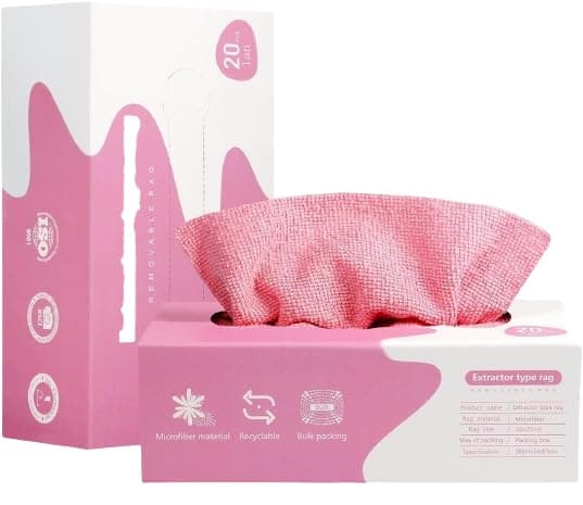 "Convenient Microfiber Cleaning Cloth Rags in A Box (20 Count) - 7.9" x 7.9" Reusable Wipes for Cleaning - Edgeless Terry Towels, Small Cleaning Cloths for Home, Kitchen, and Car - Keep (Pink)