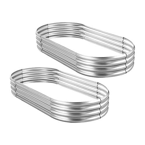 Land Guard 2Pcs Galvanized Raised Garden Bed Kit, Galvanized Planter Oval Large Metal Raised Garden Boxes Outdoor for Vegetables…