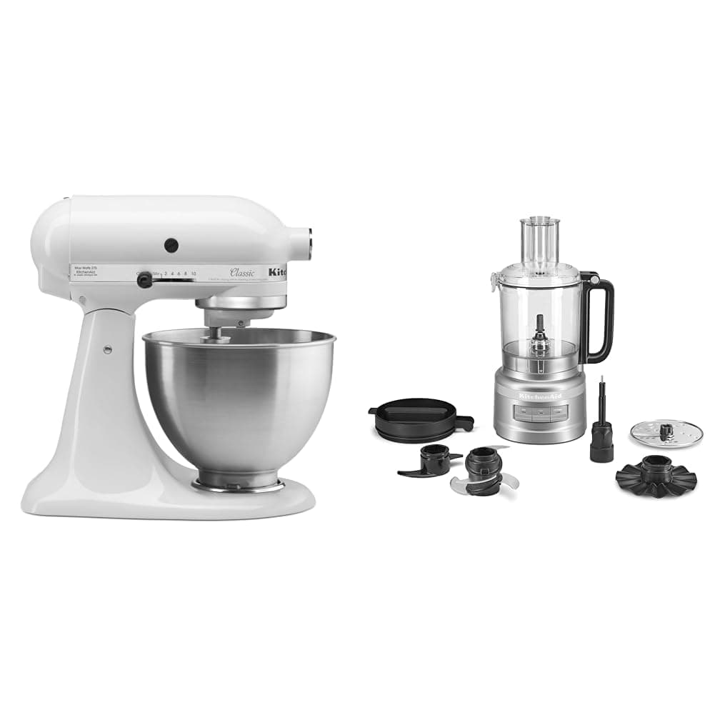 Classic Series 4.5 Quart Tilt-Head Stand Mixer K45SS, White & 9 Cup Food Processor - KFP0921
