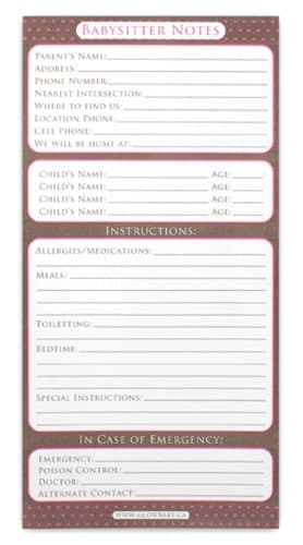 Glow Baby Babysitter Notes, Chocolate Brown/Pink