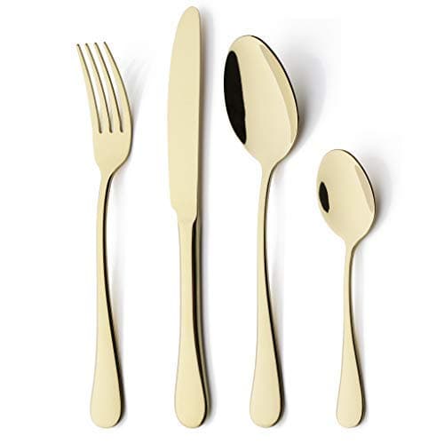 Cutlery Set Gold 24 Piece Flatware Tableware Silverware Stainless Steel Service for 6 Include Table Knife Fork Spoon Teaspoon Mirror Finish Dishwasher Safe