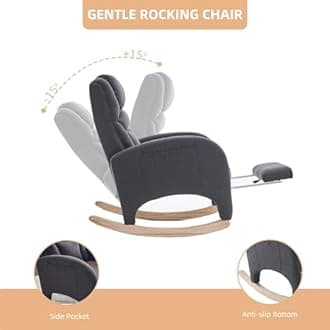 ALAKFORM Rocking Chair Nursery with Foot Rest,Upholstered Teddy Glider Rocker with Wood Legs, Nursing Rocking Chair for Living Room/Nursery,Dark Gray