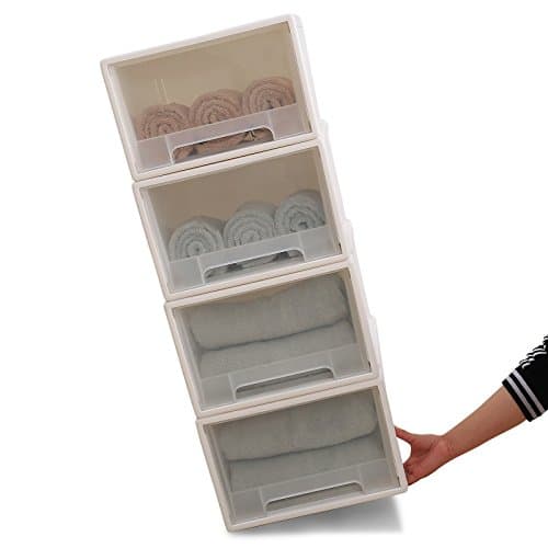 Aojia AJ Stacking Drawer, White Frame with Clear Drawer, AJ6021+3