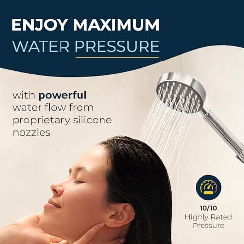 HammerHead Showers® Solid Metal LOW FLOW Handheld Shower Head with Hose and Brass Holder - BRUSHED NICKEL – Water Saving 1.75 GPM Detachable Shower Head - Adjustable Shower Wand Bracket & 6ft Hose