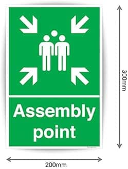 Pack of 10 Fire Evacuation Sign Self Adhesive (300 x 100 mm) Fire Assembly Point Sign Outdoor Fire Safety Signs for Office, Schools & Malls Sara Prints®