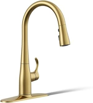 Kohler 597-2MB Simplice Pull Down Kitchen Faucet, 3-Spray Faucet, Kitchen Sink Faucet with Pull Down Sprayer, Vibrant Brushed Moderne Brass
