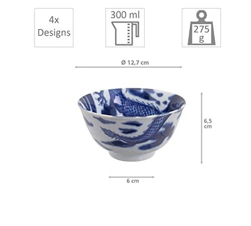 TOKYO design studio, dragon pattern, 4 bowls set, 4 pcs., Ø 12.7 cm, porcelain from Japan
