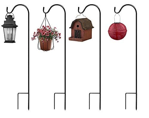 Extendable Shepherd Hooks,36.5 inch Black Garden Planter Stakes-Heavy Duty Rust Resistant Premium Metal Hook Hangers for Weddings, Plant Baskets Solar Lights Lantern Bird(4 Pack)  