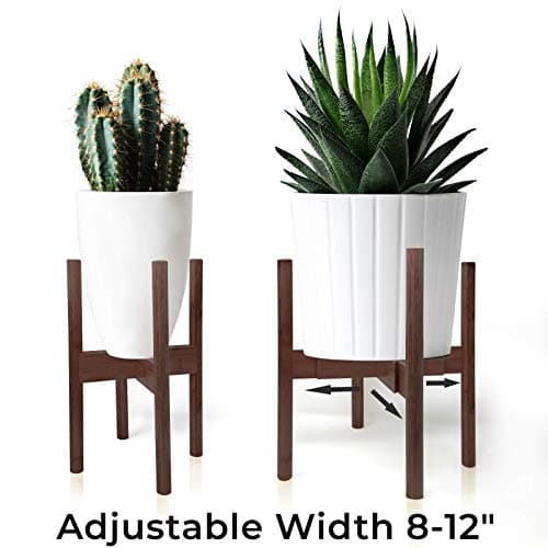 Mid Century Plant Stand - Adjustable 8-12" Width - Elegant 100% Real Bamboo - Durable and Sustainable - 150lb Capacity (Midnight Bamboo)
