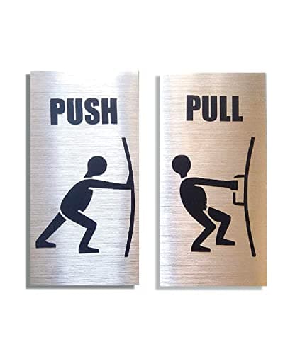Push Pull Sign Sticker for Glass Doors Office Hospital Mall Business (Width x Height H 10 Cm x 15 cm) Metallic