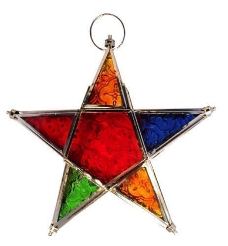 The Online Bazaar Star shape Moroccan style hanging T-Light candle holder lantern for indoor or outdoor use