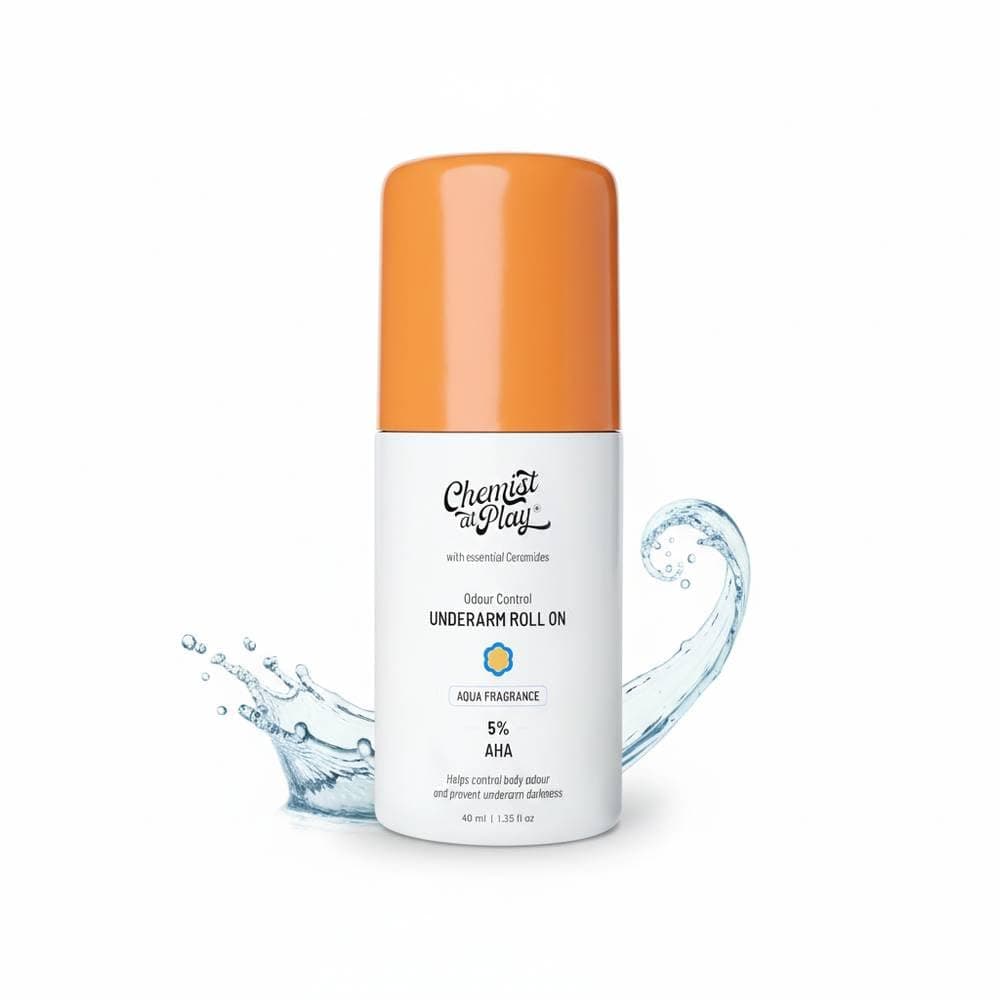 Chemist at Play UnderArm Roll-On with 5% AHA| Lactic & Mandelic Acid|Prevents Odour, Brightens Skin & Exfoliates Underarm | For Sensitive Skin | Aqua Fragrance | Alcohol & Aluminium Free | 40 ml