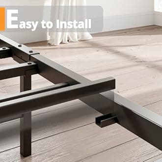 LIKIMIO King Size Bed Frame Headboard with Charging Base Solid and Stable Noise Free No Box Spring Required Easy Assembly (Walnut & Beige)