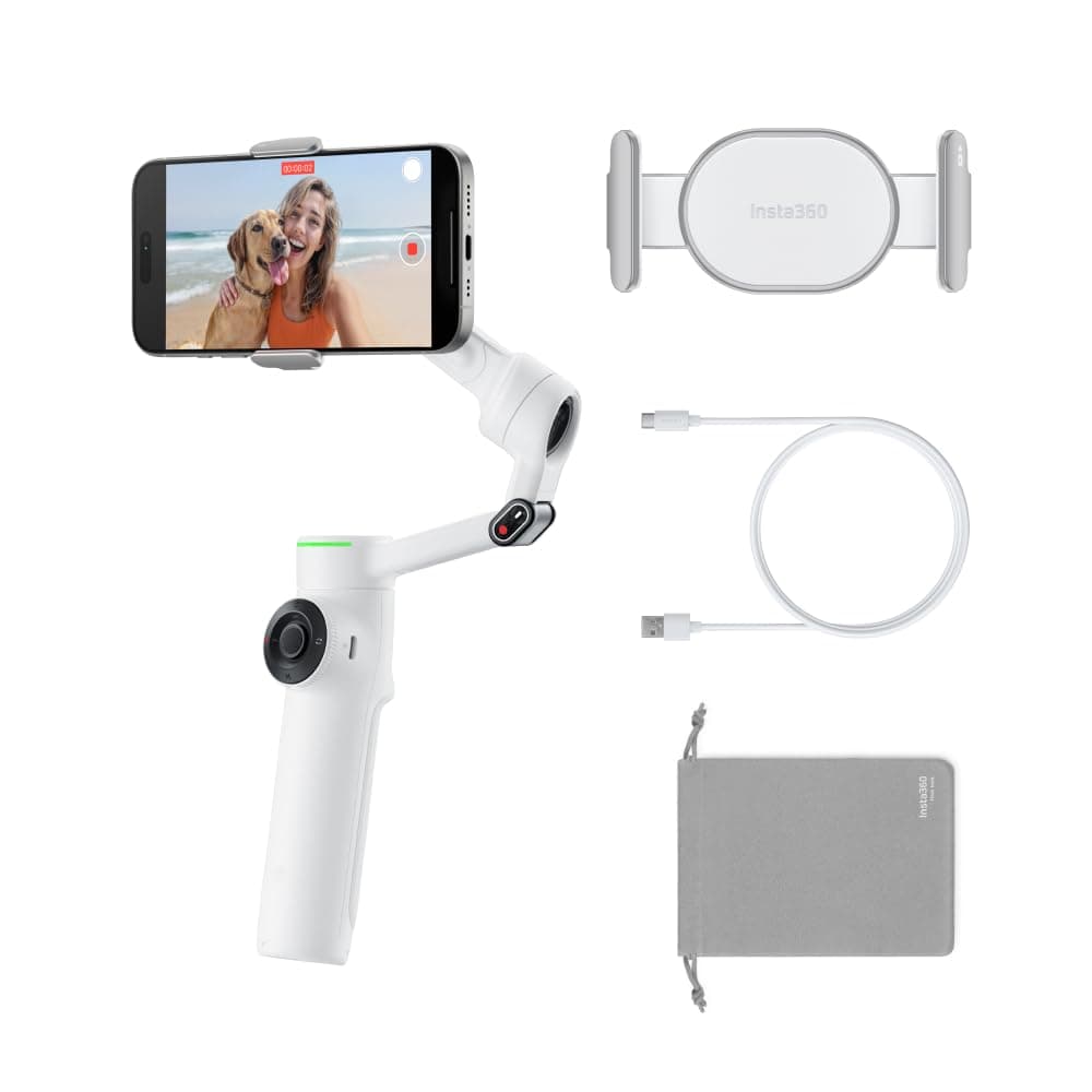 Flow 2 Pro White - Foldable AI Phone Gimbal, Track in 200+ Apps with Apple DockKit, Multi-Person Tracking, 360º Pan Tracking, Built-in Tripod/Selfie Stick, iPhone/Android Portable Stabilizer