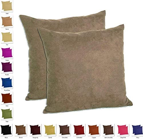 MoonRest - Set of 2 Microfiber Decorative Pillow, Fully Assembled with Hidden Zipper Filled with Synthetic Down Pillow Inserts (18"x18", Coffee)