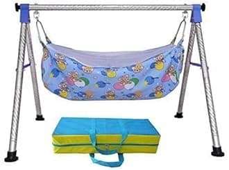 UMAVANSHI Baby Boy's and Girl's Portable Folding Swing Cradle/Ghodiyu/Crib/BabyJhula/Baby Palna. Multicolour (Nir Round Baby Cradle)