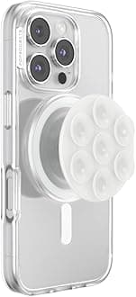 PopSockets Suck-Up™ Suction Grip & Stand, 3-in-1 MagSafe Phone Mount for iPhone, Strong Hold on Mirrors & Glass, Swappable Top, Portable & Reusable - Clear