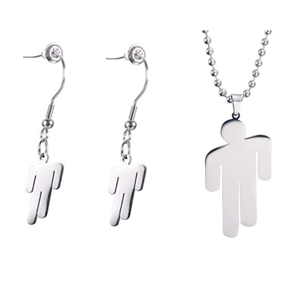 2 Pcs Merch, 1 Pair Earring + 1 Necklace, Gift Set for Fans Support (2P Silver)