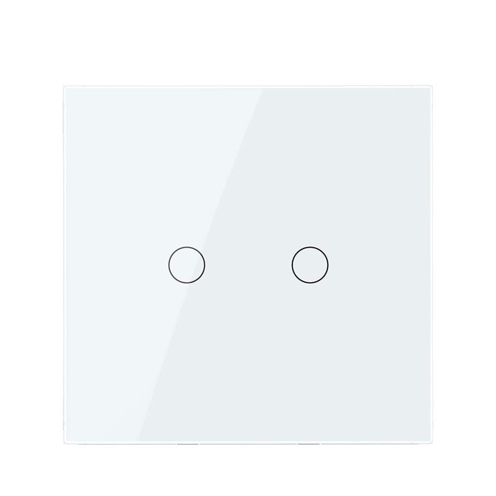 LIVOLO Wall Touch Light Switch (No Neutral)2 Gang With White Tempered Glass Panel, Double Touch Light Switch,VL-A801/01-4WG