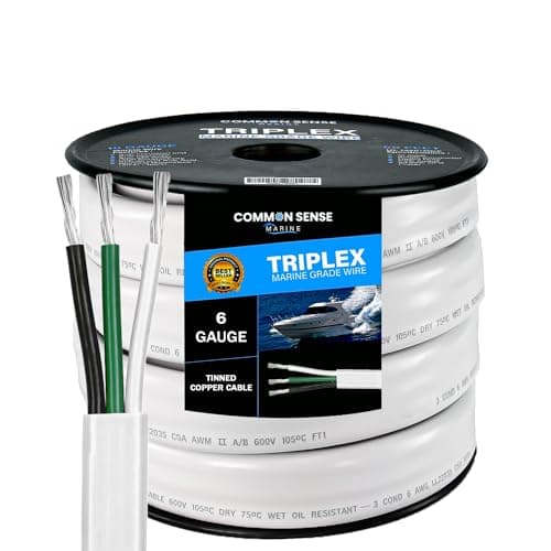 6/3 AWG UL 1426 (The Real Thing) Triplex Flat Marine Wire - Tinned Copper Boat Cable - 75 Feet - White PVC Jacket