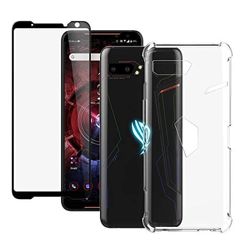Redluckstar ROG Phone 2 Case + Screen Protector, [Reinforced Corners Protection] Slim Fit Clear TPU Silicone Cover + Tempered Glass for ASUS ROG Phone II Gaming Phone 2019 (ZS660KL) Transparent