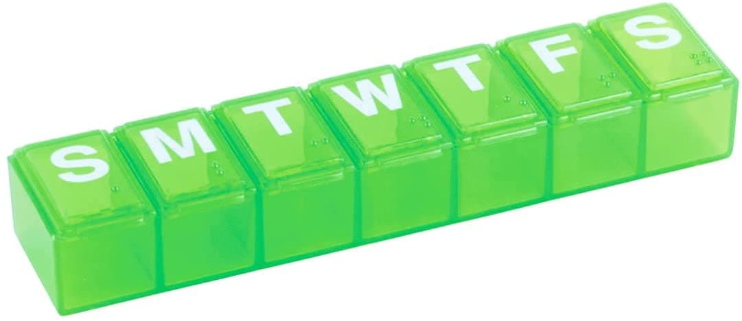 EZY DOSE Weekly (7-Day) Pill Organizer, Daily Vitamin Planner, Medicine Container, Case for Supplements and Fish Oils, Medium Compartments, Colors May Vary