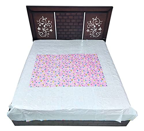 EcoSoft Plastic Sheet,PVC Sheet for Kids,Rubber Sheet for Babies,Bed Wetting Protector(90 x 135 cm) (Rabbit Pink & Green)