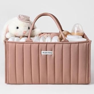 Blissful Diary Blush Pink Modern Stylish Baby Diaper Caddy Organizer, 3 Compartment Portable Car Travel Basket for Girls Boys