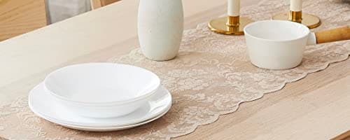 LINENZONE Linen Table Runner with 2 Tassels for Rustic Vintage Decor. Lace Table Runner Works Great As Wedding Table Runner, Thanksgiving Table Runner, Christmas Table Runner (Mia 14 x 48, Linen)