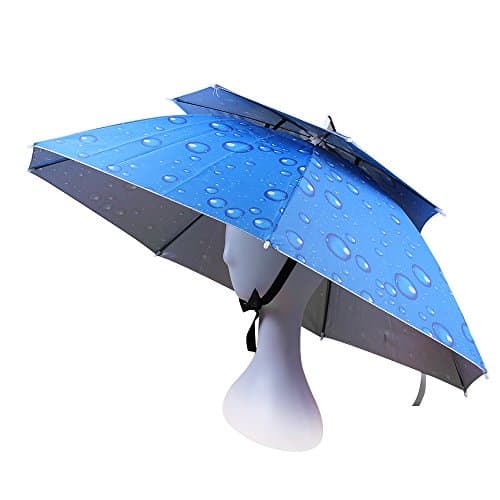 JANGANNSA Double Layer Folding Umbrella Hat Compact UV Wind Protection Sun Rain Cap (Blue)