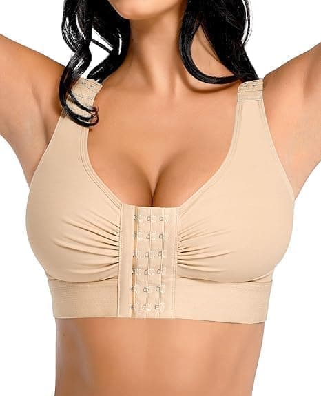 FeelinGirl Post Surgery Compression Bra for Women Front Closure Mastectomy Bra with Adjustable Straps Wirefree