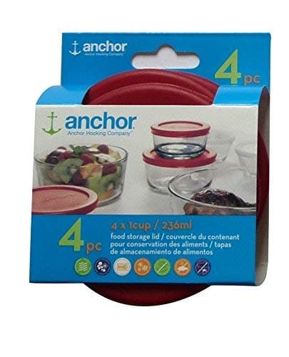 Anchor Hocking Replacement Lid 1 Cup/236 ml, Set of 4 lids, red Round