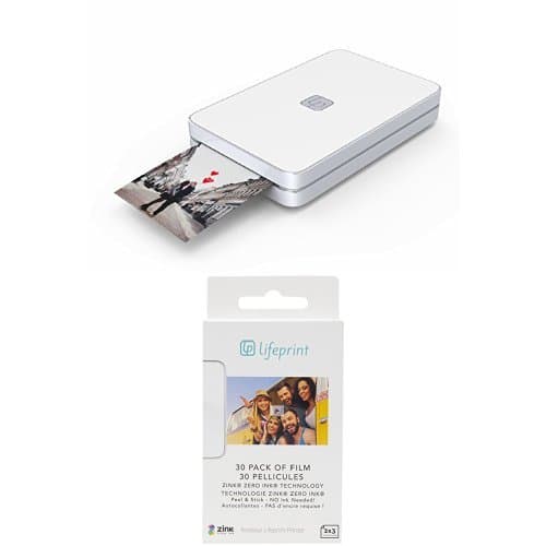 Lifeprint2x3 Portable Photo AND Video Printer for iPhone and Android. Make Your Photos Come To Life w/ Augmented Reality, White with Zero Ink Sticky Backed Film (30 pack)