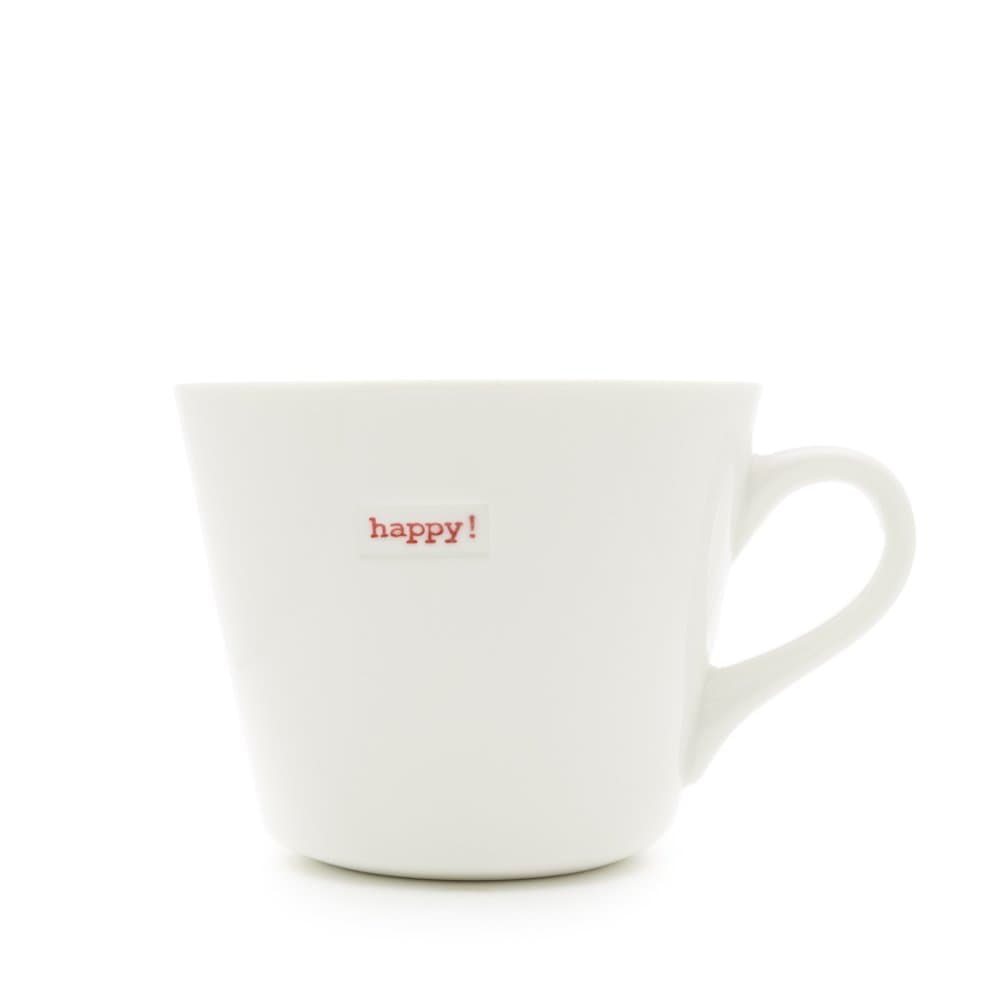 Keith Brymer Jones - Word Range - Medium Ceramic White Mug - 350ml - happy! (red)