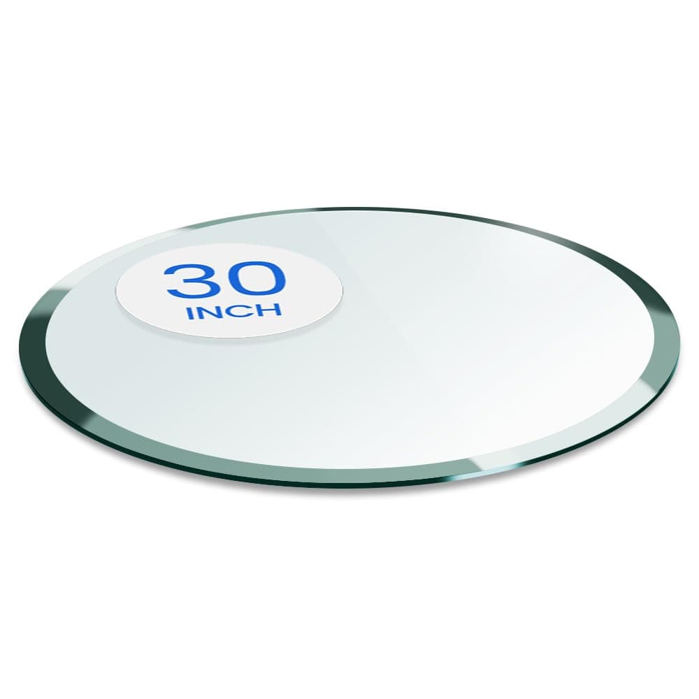 Dulles Glass 30 inch Round Glass Table Top - Tempered - 1/4" Thick Glass Surface, Safe Beveled Edge, Multipurpose for Dining Table, Patio, Coffee and End Table