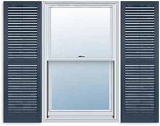 Exterior Solutions Standard Louver Exterior Vinyl Window Shutters, Bedford Blue (Pair), 15 Inch x 55 Inch