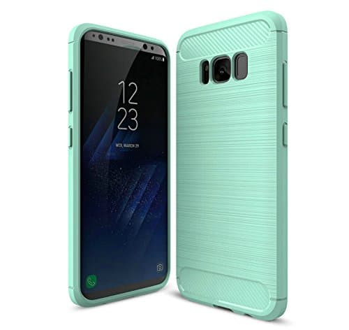 Galaxy S8 Case Shockproof Rugged Armor Silicone Brushed Case Cover Carbon Fiber (Mint)