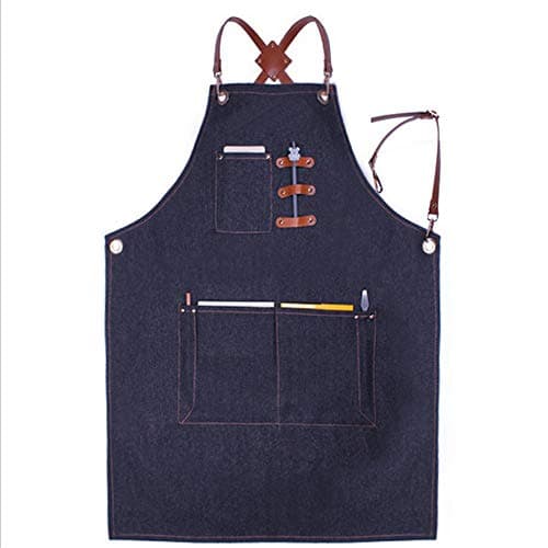 Sushiyi Work Apron - Adjustable Cross-Back Straps with Mulit-Tool Pockets - Barista BBQ Grill Gardener Restaurant Cross Back Straps Aprons (Grey)