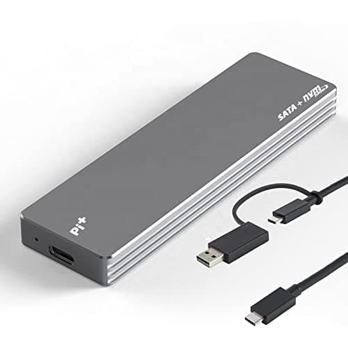 Pi+® (PiPlus®) M.2 NVME & SATA SSD Enclosure Adapter RTL9210B Chips, USB C 3.1 Gen 2 10Gbps (B Key, M Key, B+M Key), Support SSD Size (2230/2242/2260/2280) (Silver)