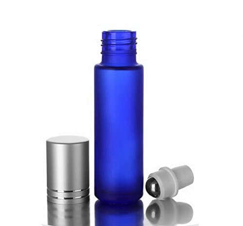 Simple-e- 6pcs 10ml (1/3oz) Frosted Cobalt Blue Roll on Glass Stainless Steel Roller Ball Essential Oils Bottle Perfume Heavy Thick Glass Bottles Glass Clean Cloth
