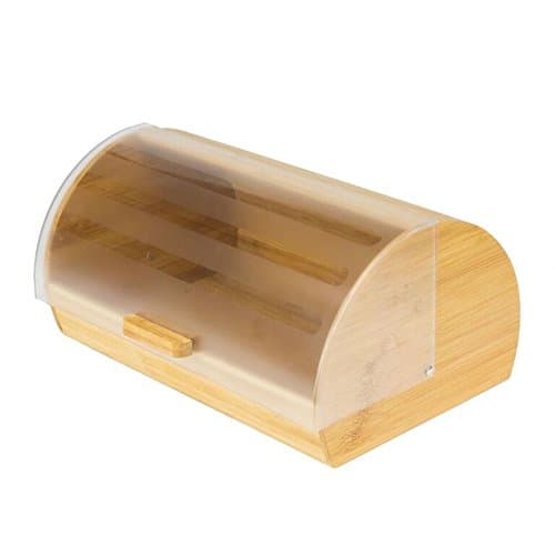 Intriom Bamboo Bread Box Storage Acrylic Transparent Glide Cover Kitchenware