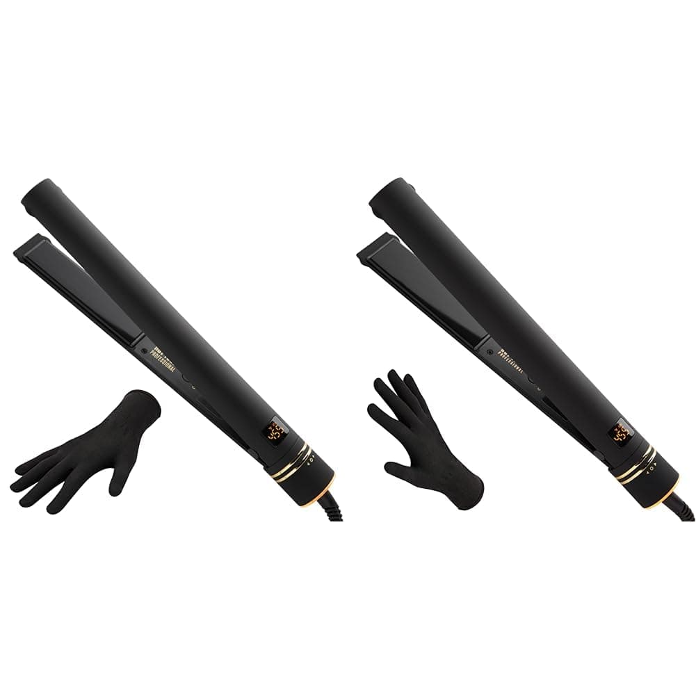 Hot Tools Black Gold Evolve Ionic Salon Hair Flat Iron Bundle with (1 in) and (1-1/4 in) Plates for Straightening and Styling
