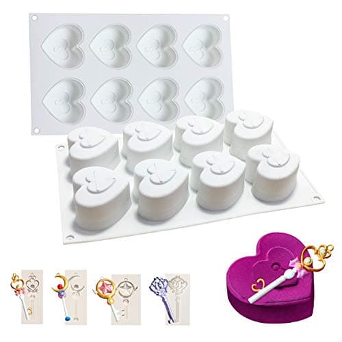 Silicone Mold Baking for Heart Shape Mousse Cake Chocolate Dessert Mold for Pastry Pudding Jelly with 4 Keys Silicone Mold Non-Stick, Easy Release (8 Cavity)