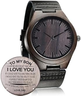 WASTIME Customized Engraved Wooden Watch, Casual Handmade Wood Watch for Men Women Husband Wife Dad Mom Son Family