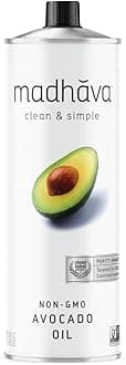 MADHAVA Avocado Oil (33.8 oz, 1L Tin), Single Source, 100% Pure, Neutral Flavor, High Heat Cooking Oil, 520-Degree Smoke Point, Non-GMO