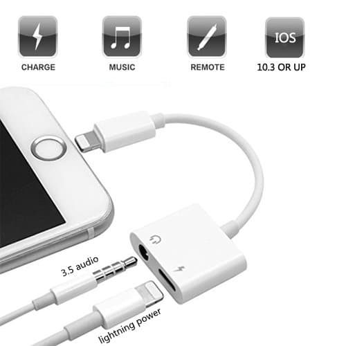 Adapter for iPhone 7, Going Lightning to 3.5 mm aux Adapter headphone Jack for iPhone 8, 2 in 1 Lightning adapter for iPhone, Support IOS 11 (01)
